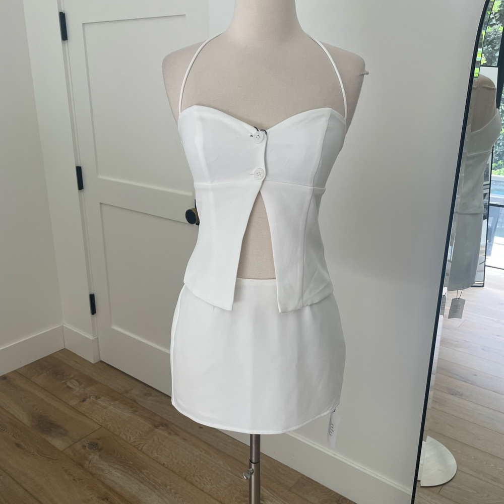 superdown White Bustier Top and Mini Skirt Set